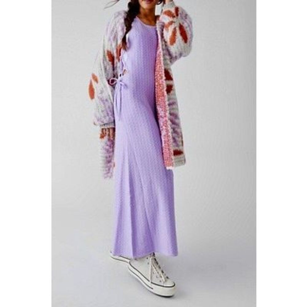 NWOT Free People Lavender Eve Sweater Racerback Maxi Dress With Side Ties Small
